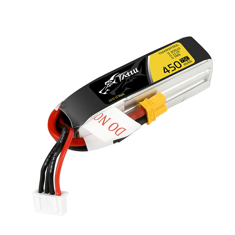 Tattu 450mAh 11.1V 75C 3S1P Lipo Battery Pack With XT30 Plug - Long Size For H Frame Tattu 450mAh 11.1V 75C 3S1P Lipo Battery Pack With XT30 Plug - Long Size For H Frame